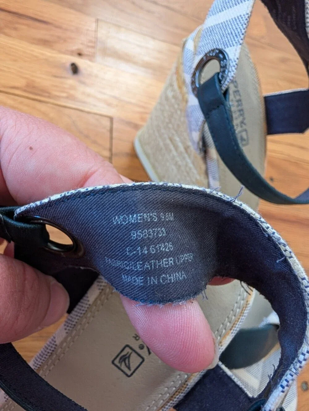 Sperry Valencia Blue & White Striped Canvas Wedge Sandals. - Picture 5 of 7